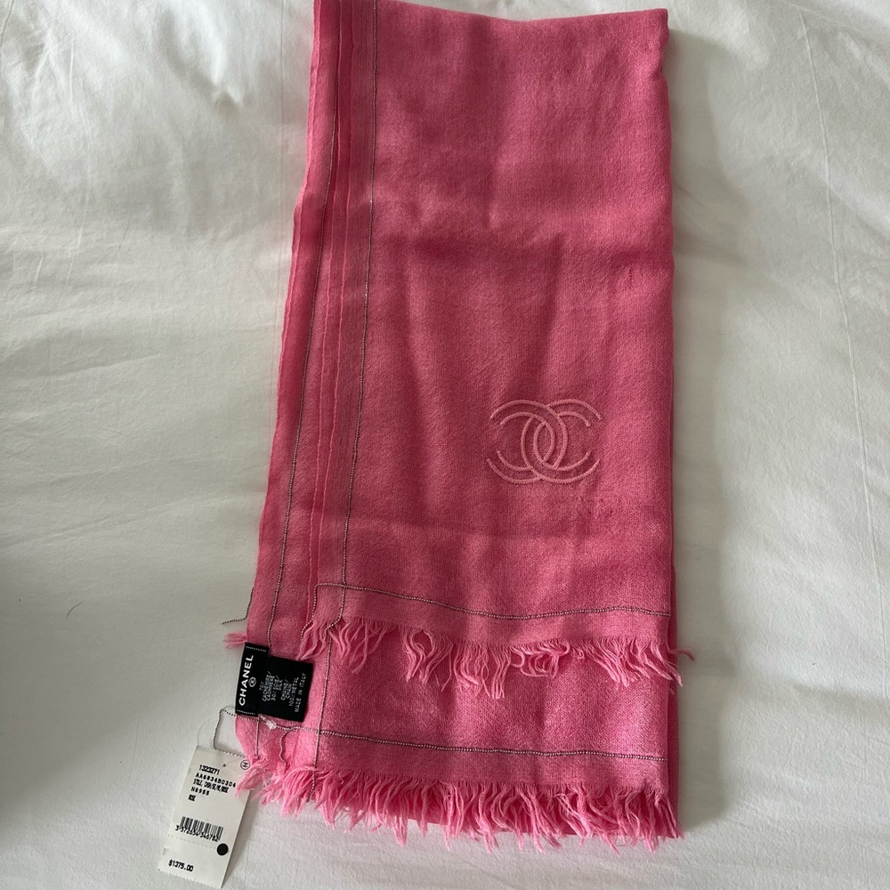 Chanel Pink Fringed Women's Scarf